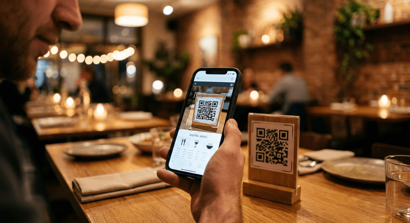Customer scanning a QR code with a phone